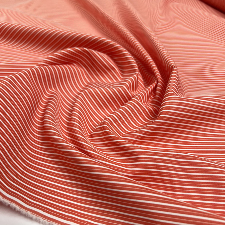 Coral Coastal Striped Cotton White Pinstripe Woven Shirting Fabric CU