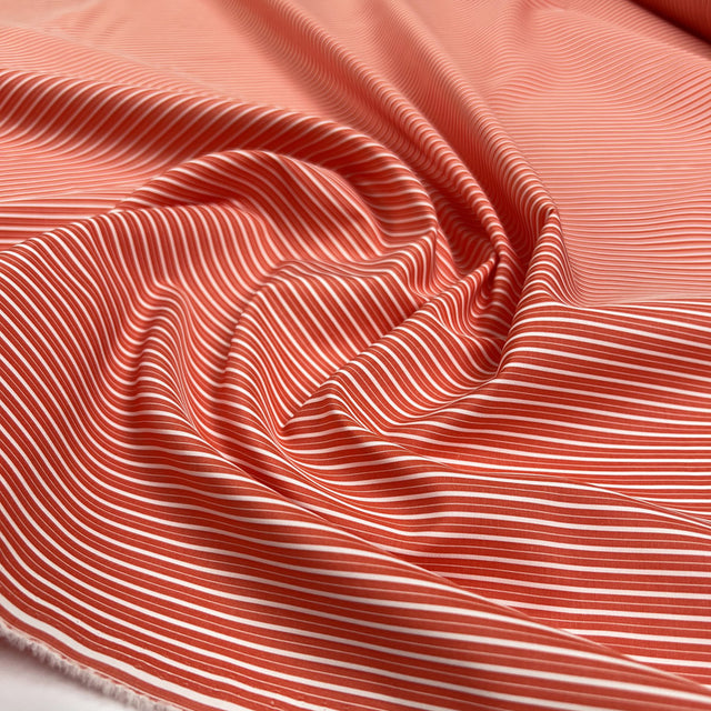 Coral Coastal Striped Cotton White Pinstripe Woven Shirting Fabric CU