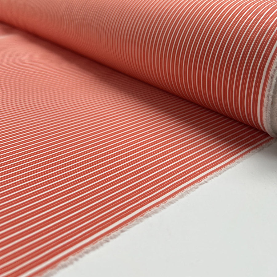 Coral Coastal Striped Cotton White Pinstripe Woven Shirting Fabric Roll