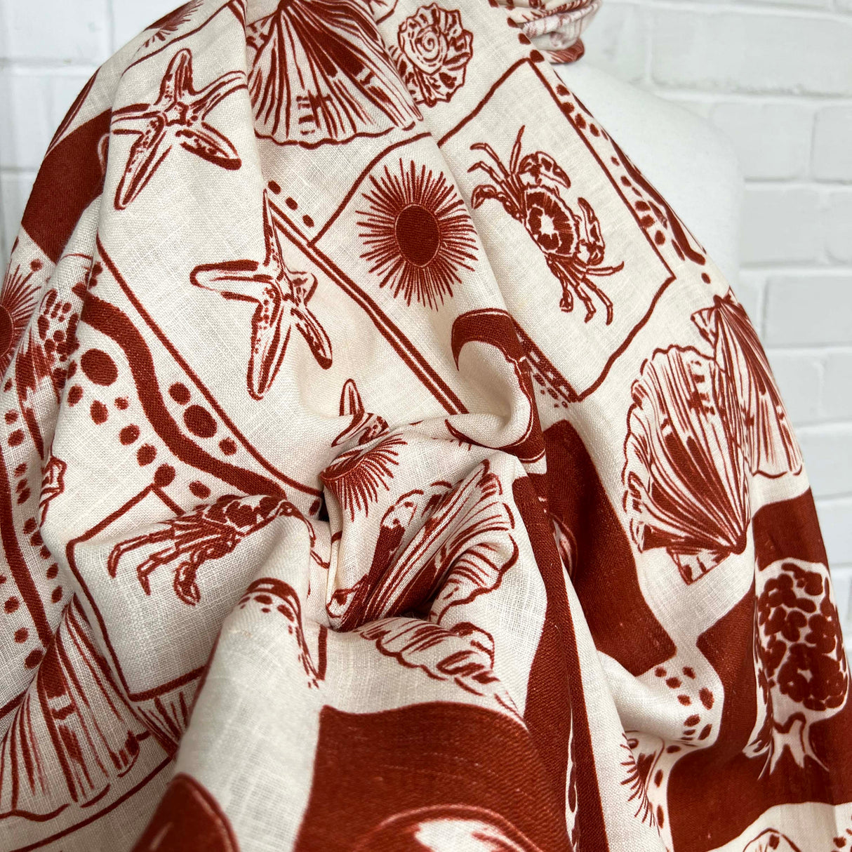 Italian Ex-Designer Rust Ornamental Motif Print Fabric Costa Rossa CU