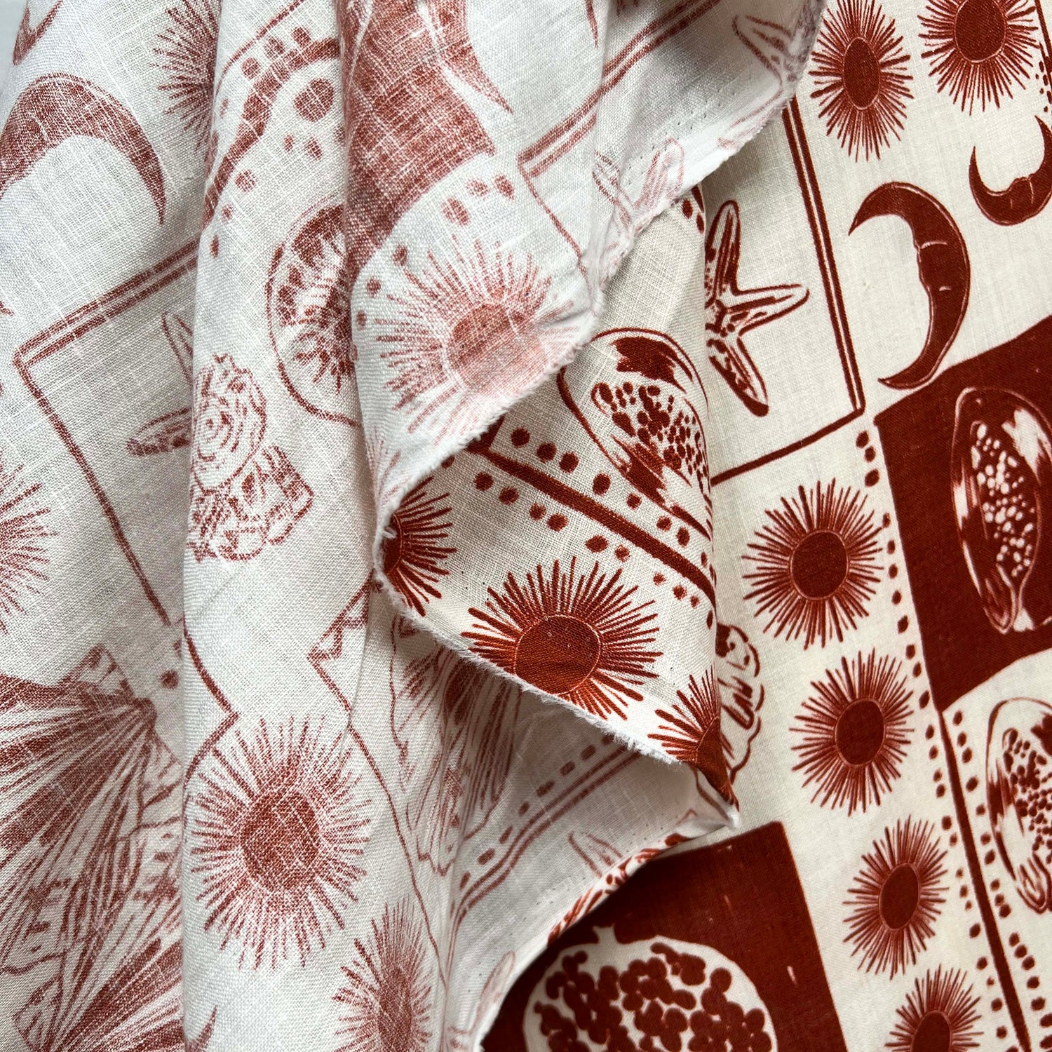 Italian Ex-Designer Rust Ornamental Motif Print Fabric Costa Rossa Hang