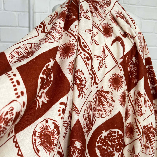 Italian Ex-Designer Rust Ornamental Motif Print Fabric Costa Rossa Mannequin