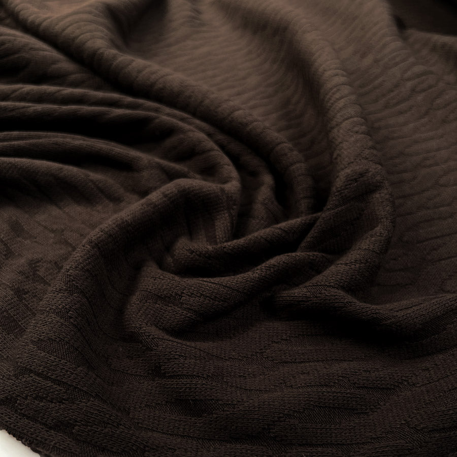 Cosy Cable Knit Brown Cotton Polyester Elastane Oeko Tex Stretch Dress Fabric CU