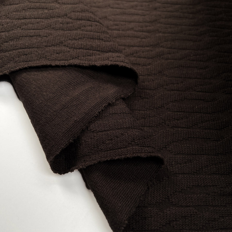 Cosy Cable Knit Brown Cotton Polyester Elastane Oeko Tex Stretch Dress Fabric Fold