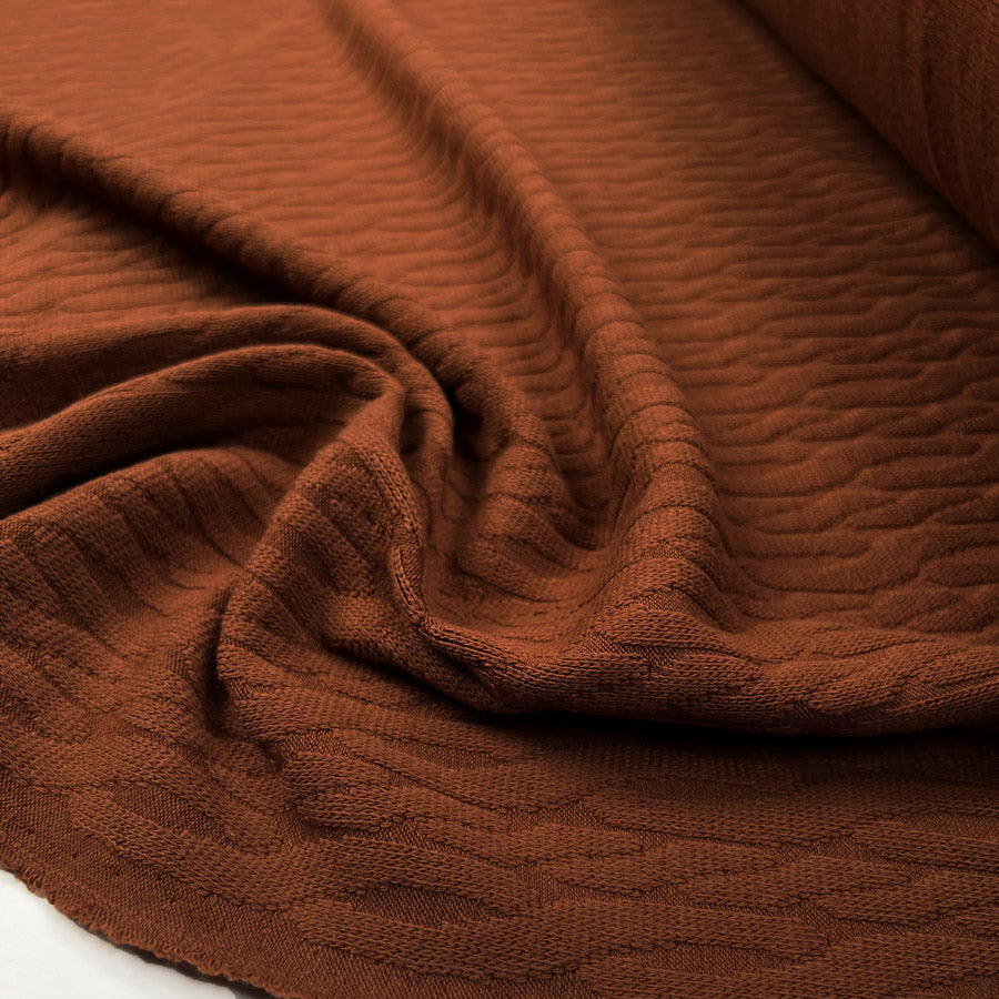 Cosy Cable Knit Rust Orange Cotton Polyester Elastane Oeko Tex Stretch Dress Fabric CU