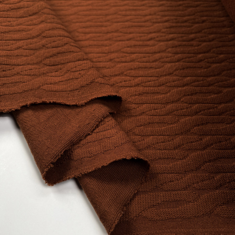 Cosy Cable Knit Rust Orange Cotton Polyester Elastane Oeko Tex Stretch Dress Fabric Fold