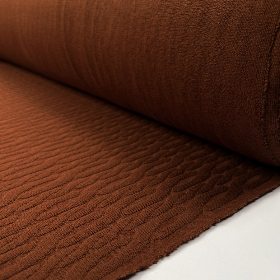 Cosy Cable Knit Rust Orange Cotton Polyester Elastane Oeko Tex Stretch Dress Fabric Roll