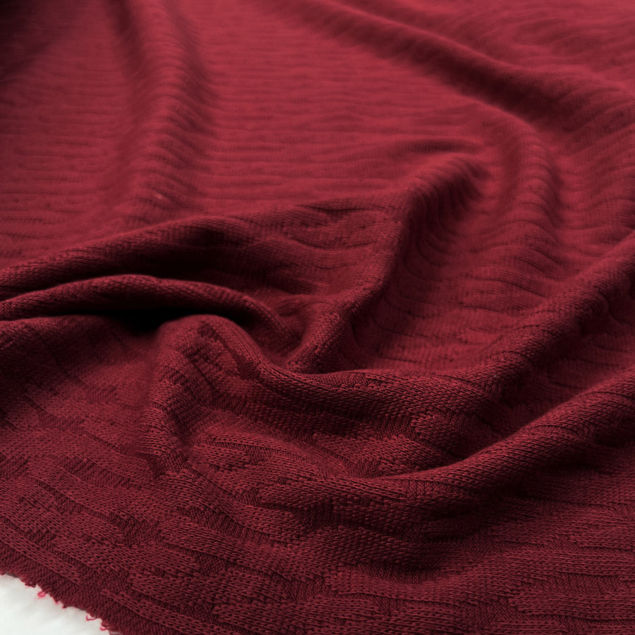 Cosy Cable Knit Wine Red Cotton Polyester Elastane Oeko Tex Stretch Dress Fabric CU