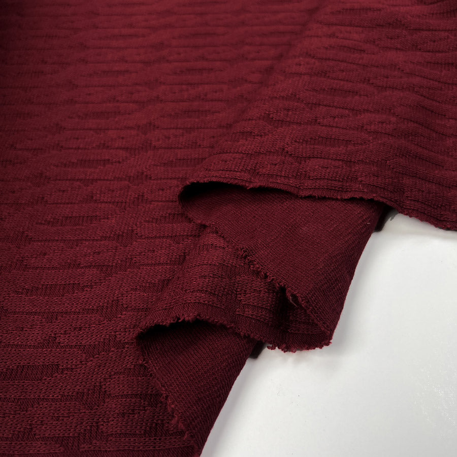 Cosy Cable Knit Wine Red Cotton Polyester Elastane Oeko Tex Stretch Dress Fabric Fold