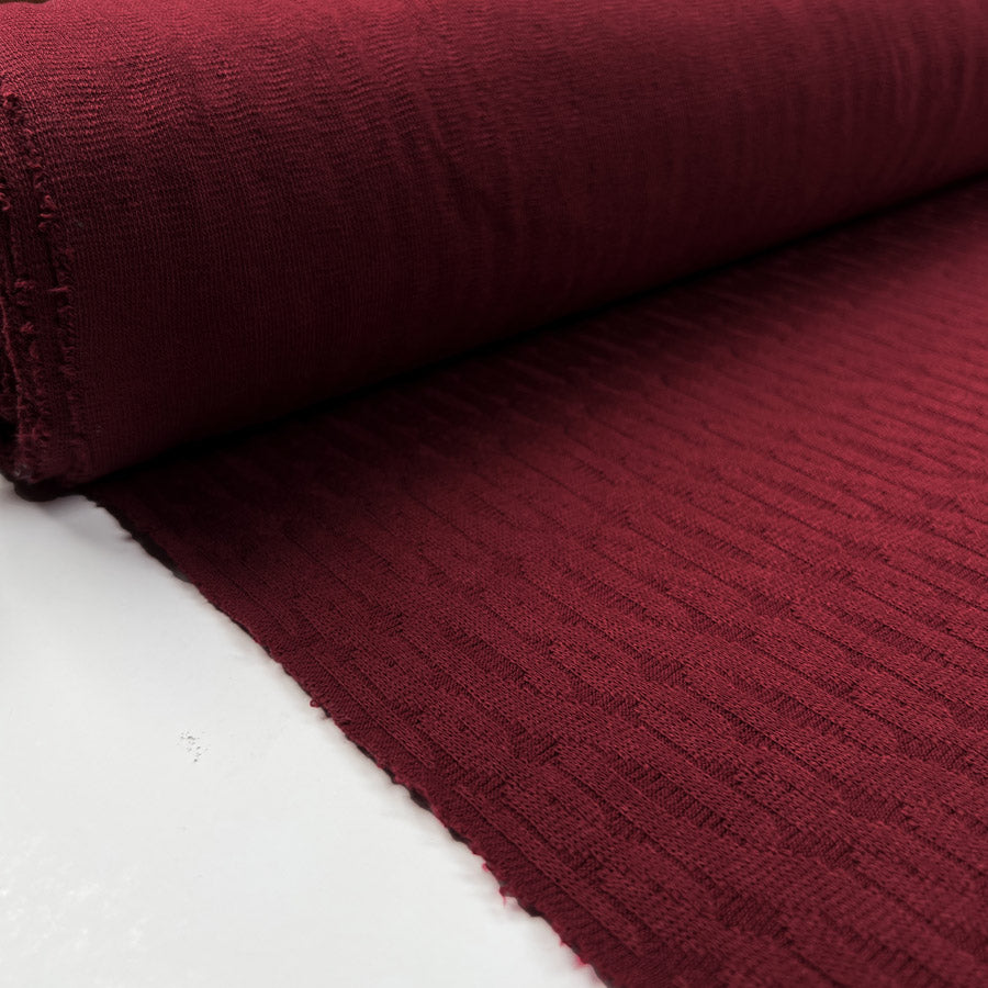 Cosy Cable Knit Wine Red Cotton Polyester Elastane Oeko Tex Stretch Dress Fabric Roll