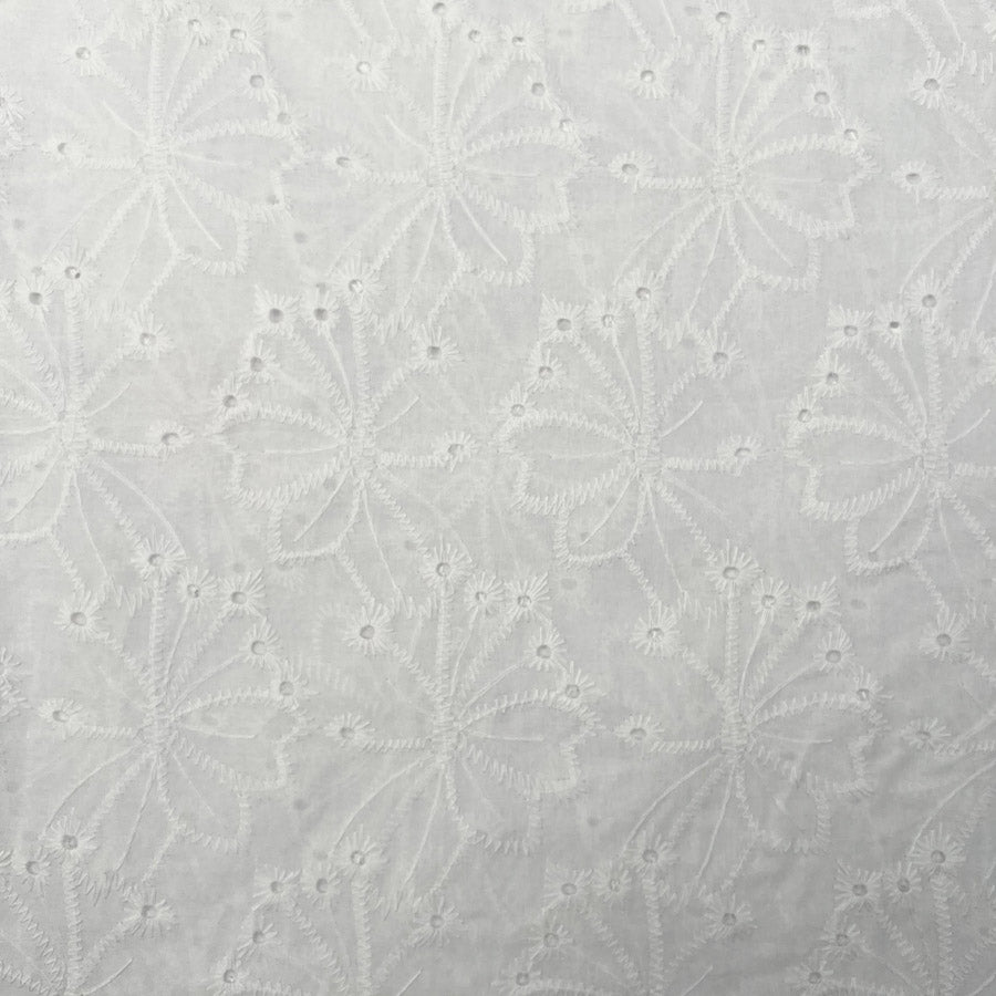 Cotton Anglaise Alice Off White Floral Embroidered Woven Dress Fabric