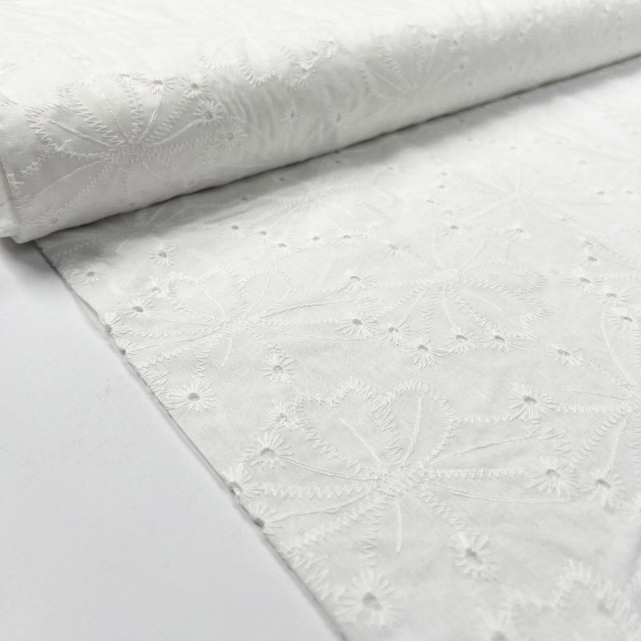 Cotton Anglaise Alice Off White Floral Embroidered Woven Dress Fabric Bolt