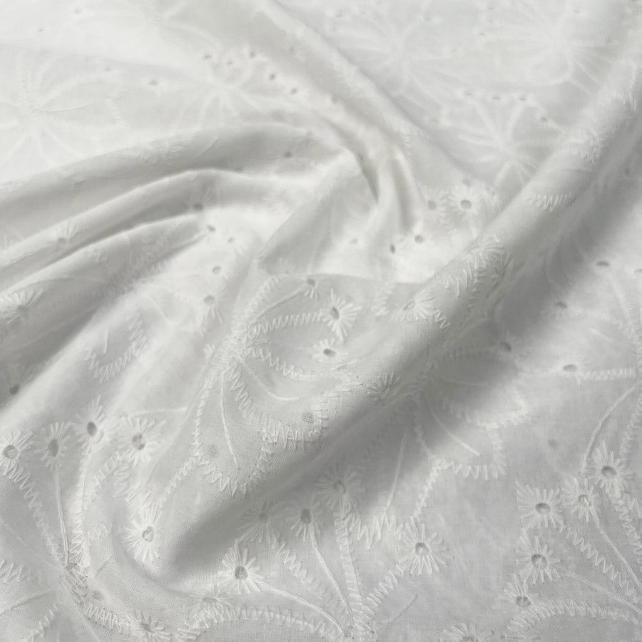 Cotton Anglaise Alice Off White Floral Embroidered Woven Dress Fabric CU