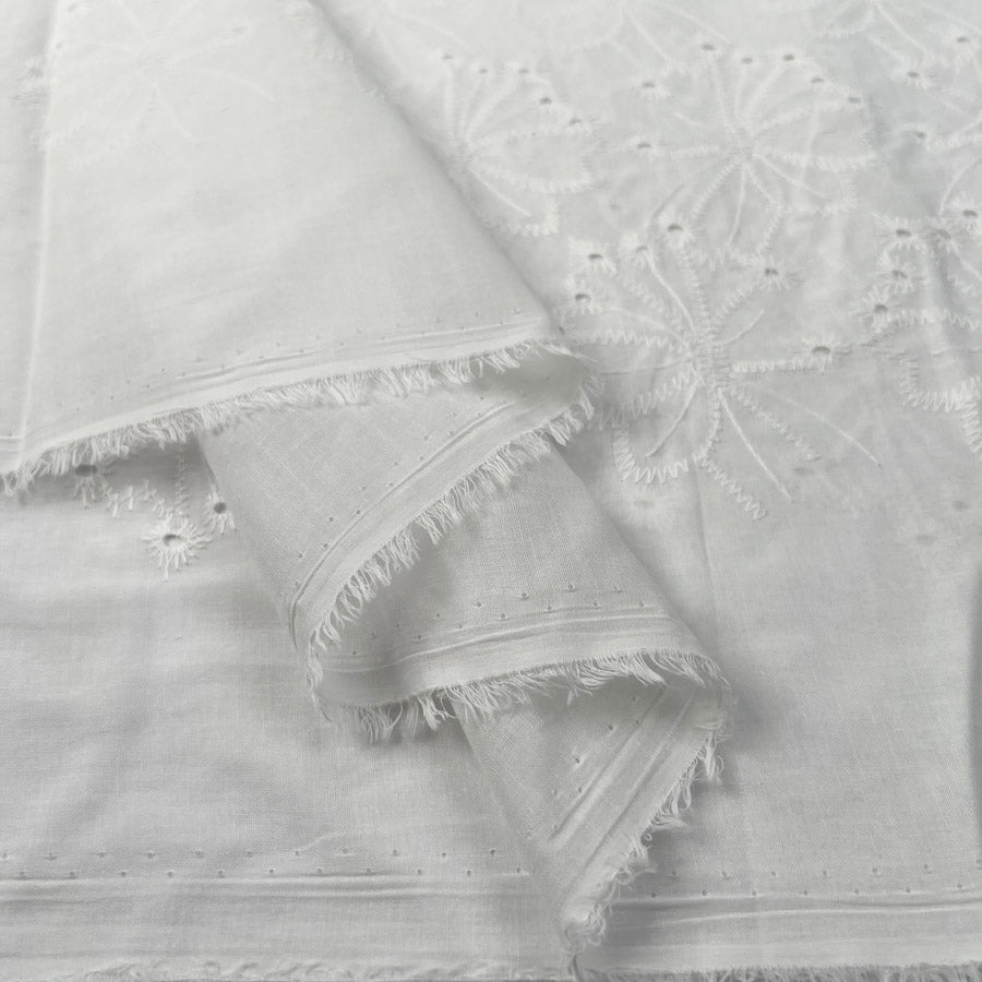 Cotton Anglaise Alice Off White Floral Embroidered Woven Dress Fabric Fold