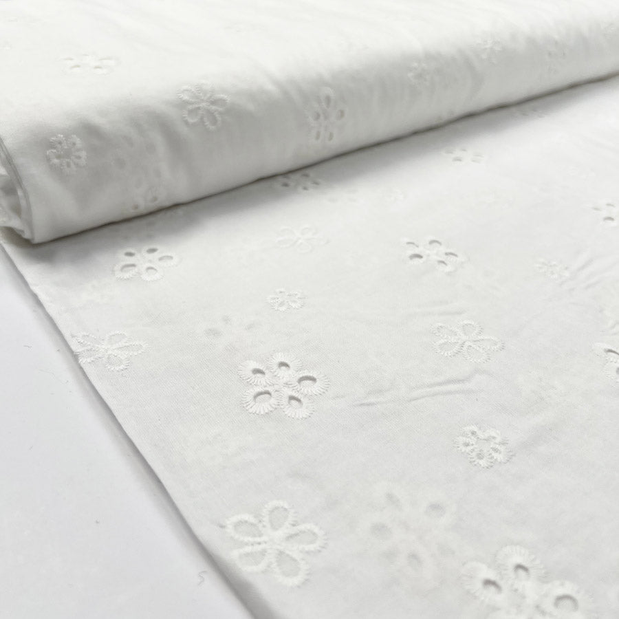 Cotton Anglaise Laurel Off White Floral Embroidered Woven Dress Fabric Bolt