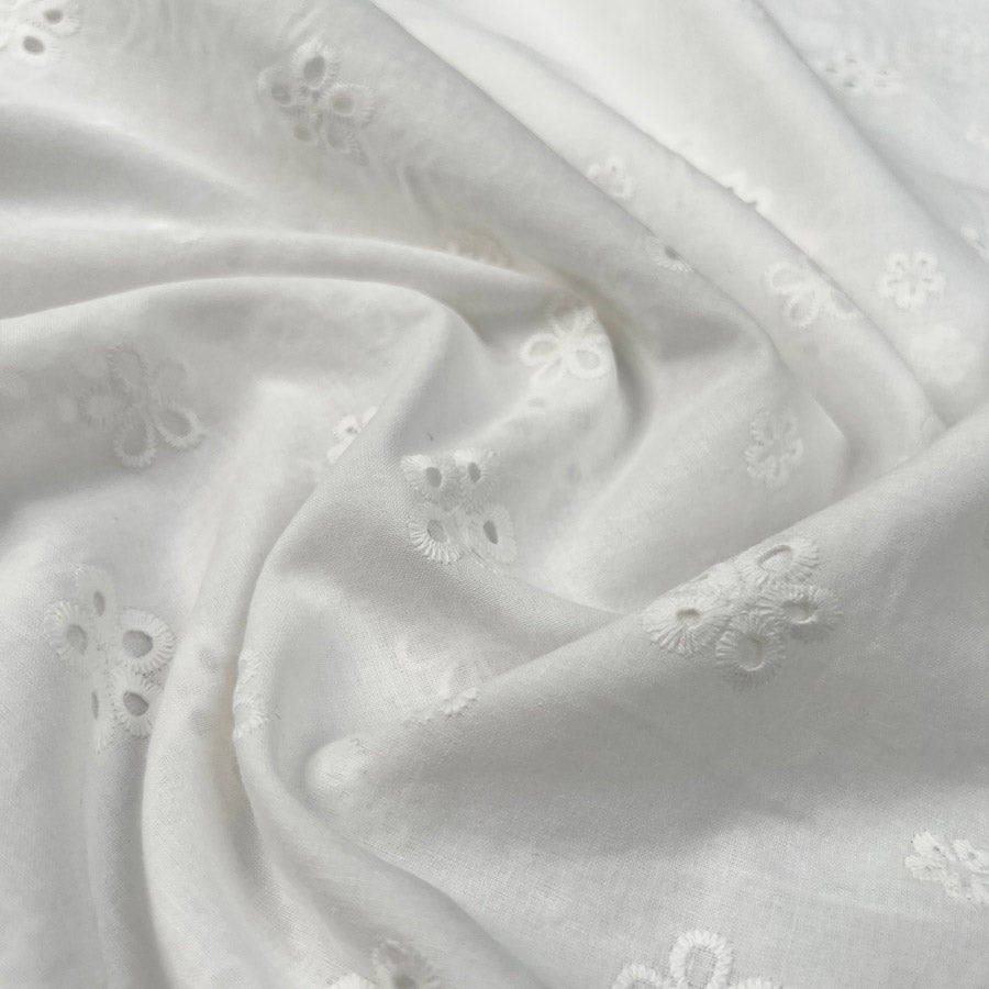 Cotton Anglaise Laurel Off White Floral Embroidered Woven Dress Fabric CU
