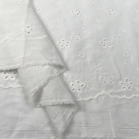 Cotton Anglaise Laurel Off White Floral Embroidered Woven Dress Fabric Fold