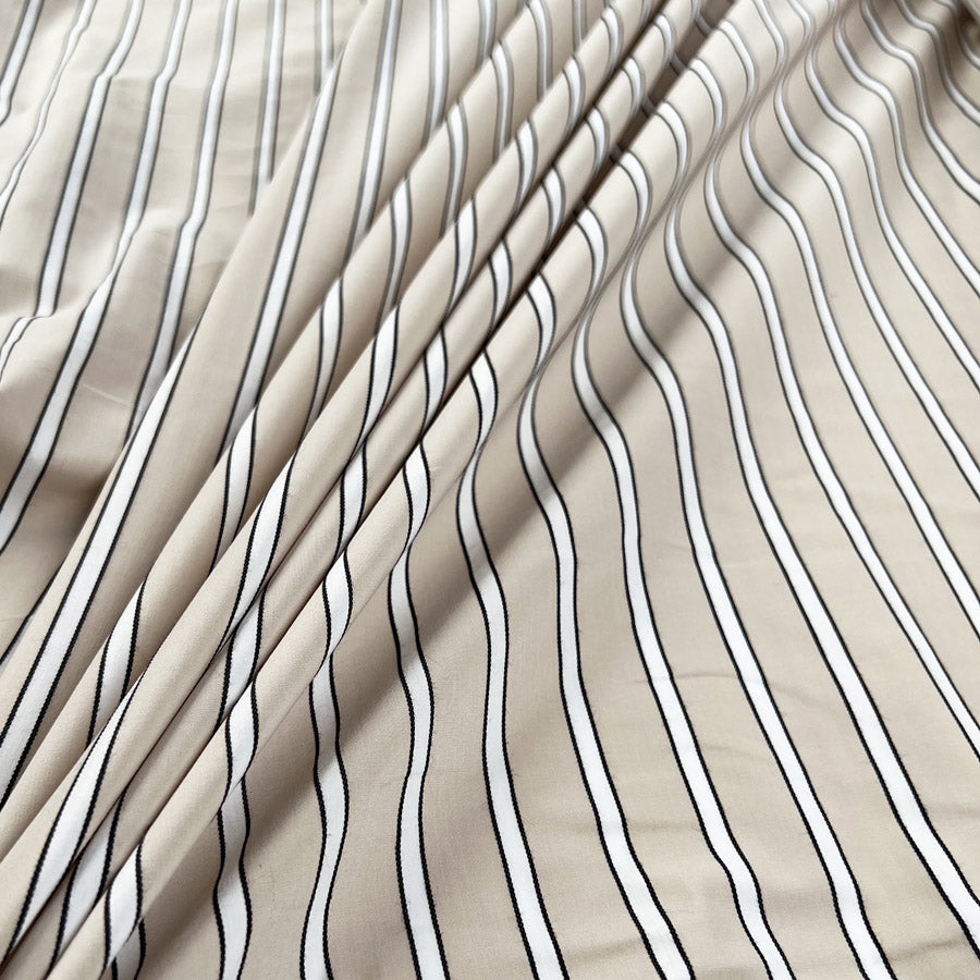 PolyCotton Dress Fabric Cotton Blend Shirting Beige Stripe CU