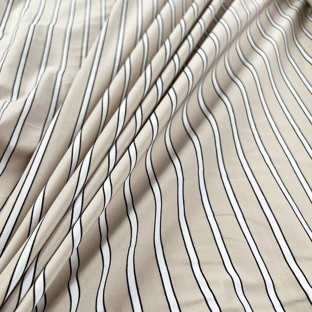 PolyCotton Dress Fabric Cotton Blend Shirting Beige Stripe CU