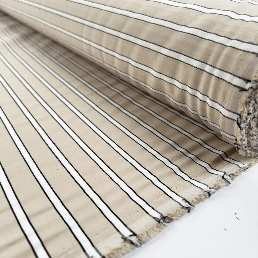 PolyCotton Dress Fabric Cotton Blend Shirting Beige Stripe Roll