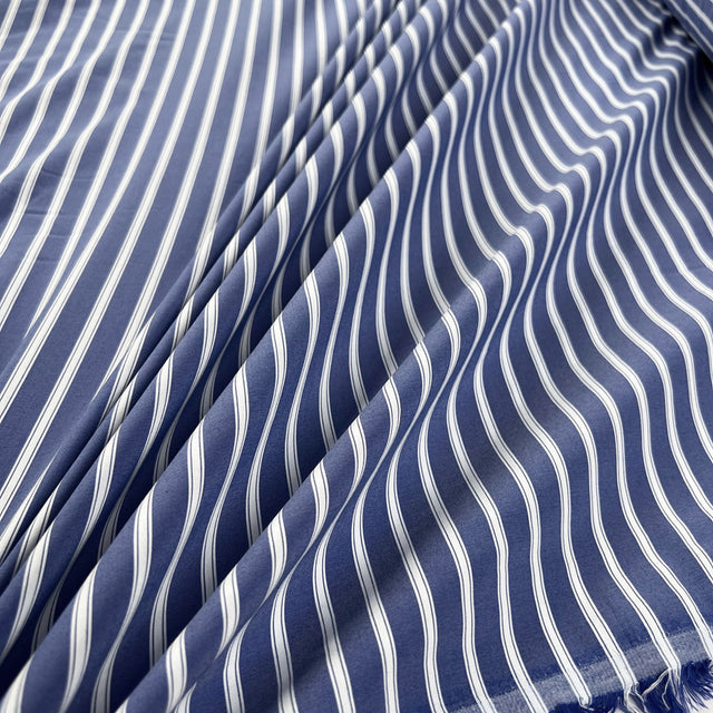 PolyCotton Dress Fabric Cotton Blend Shirting Blue Stripe