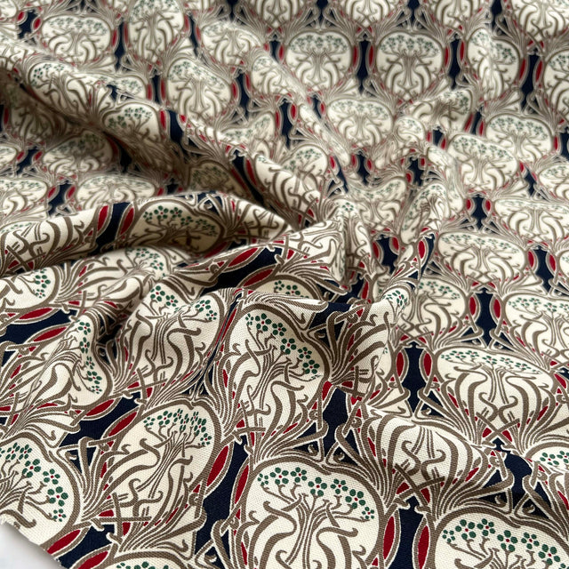 Cotton Canvas Art Noveau Abstract Red Navy Print Woven Fabric CU
