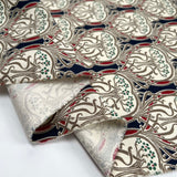 Cotton Canvas Art Noveau Abstract Red Navy Print Woven Fabric Fold