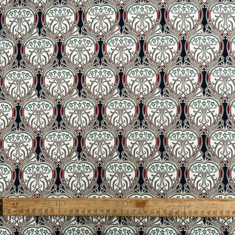 Cotton Canvas Art Noveau Abstract Red Navy Print Woven Fabric Ruler