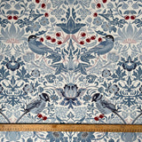 White & Blue Printed Craft Dress Fabric Cotton Canvas - Cherry Bird Full