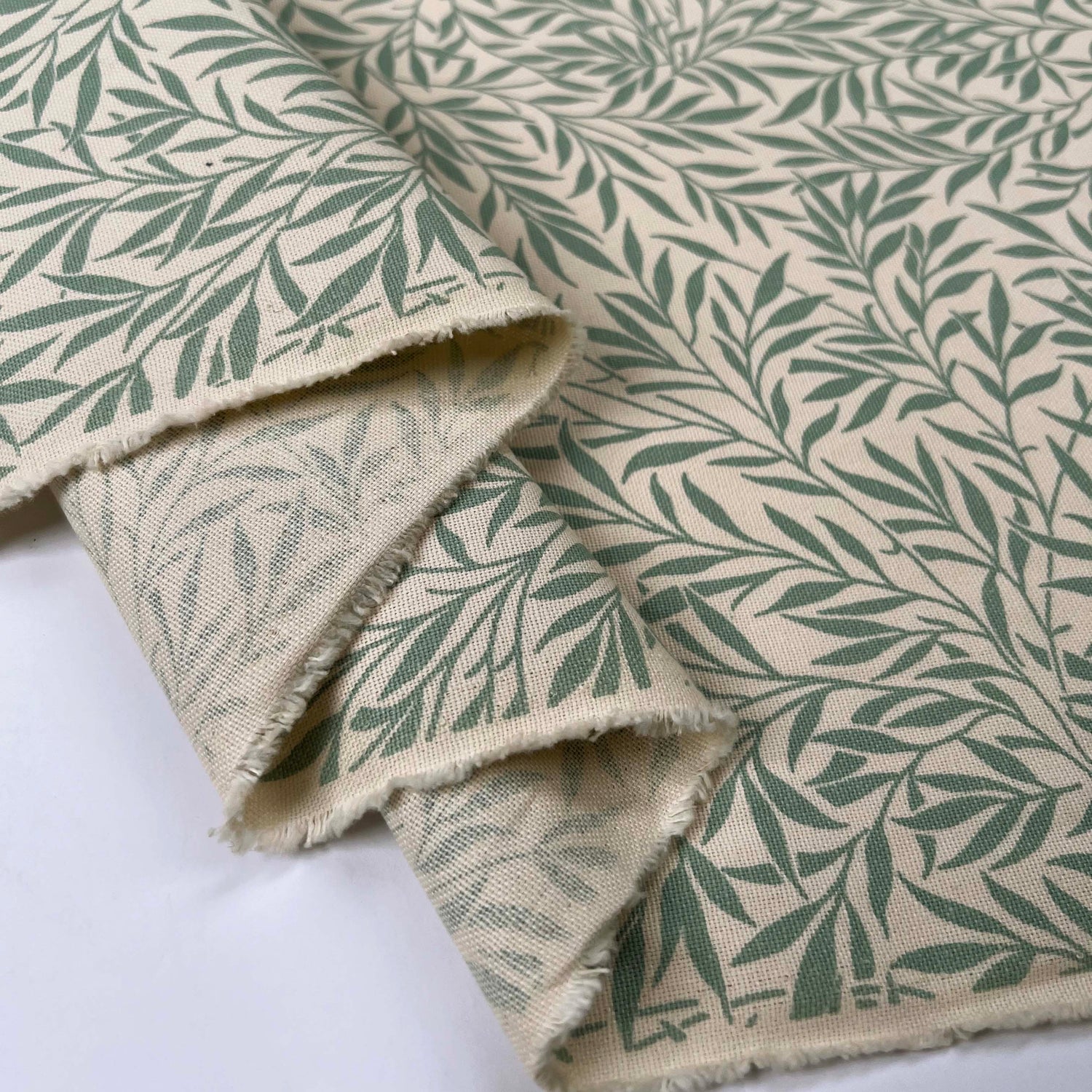 Green Natural Leaf Print Craft Fabric Cotton Canvas - Palms Sage Fold