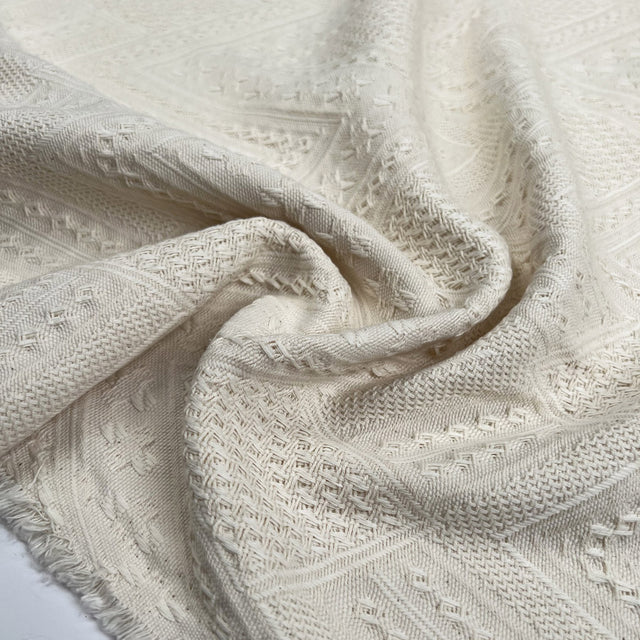 Cotton Damask Ecru Geometric Patterned Woven Fabric CU