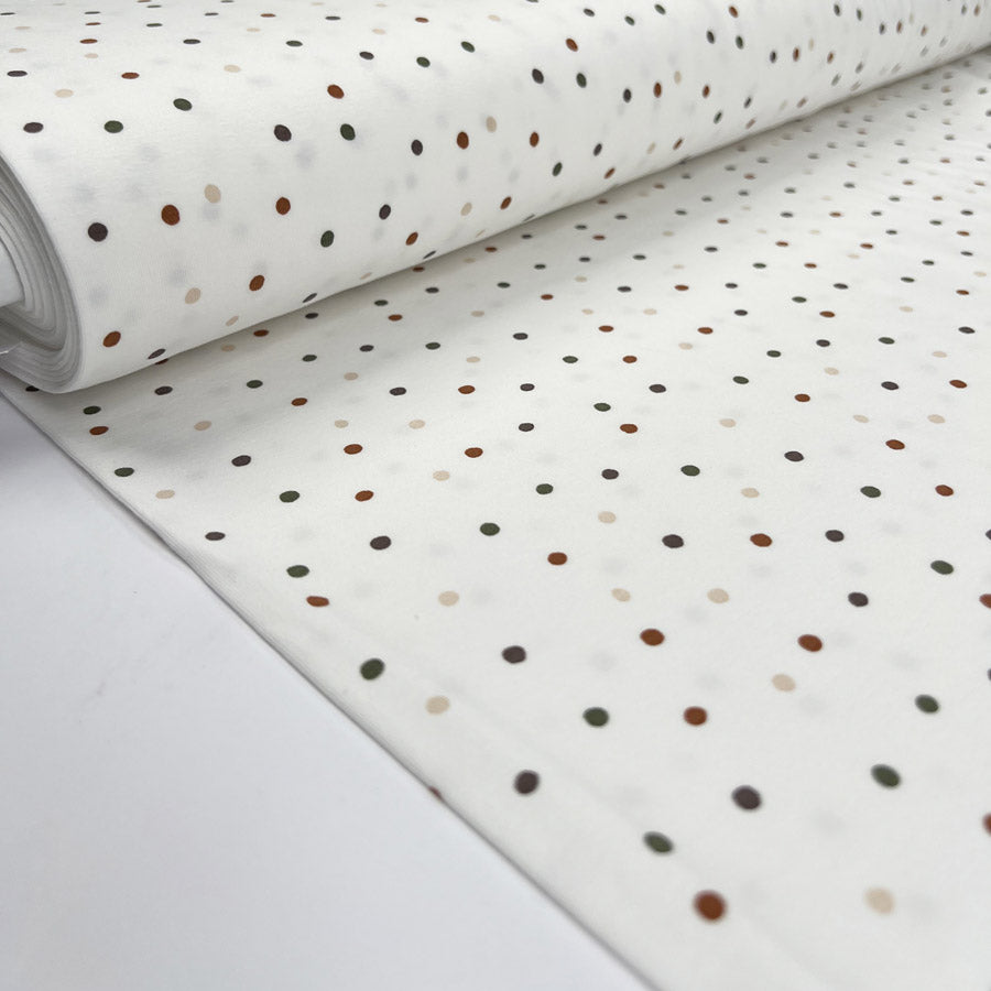 Cotton Jersey Dotty Cream Spot Print Elastane Knit Fabric Bolt