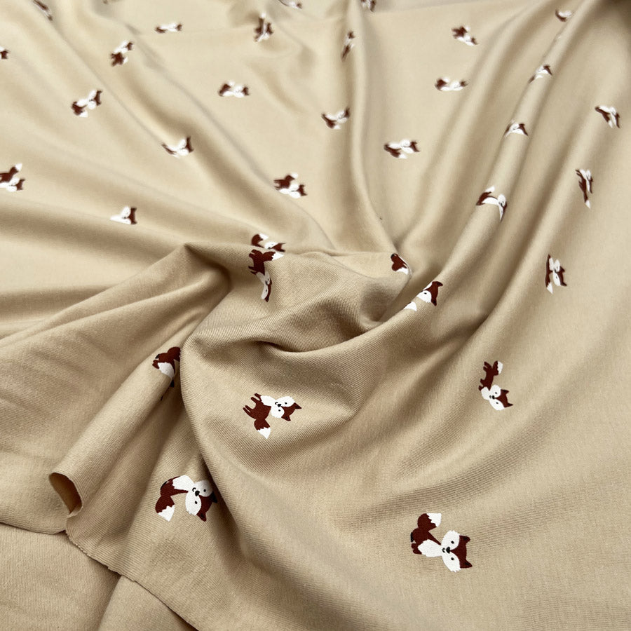 Cotton Jersey Foxy Beige Orange Animal Print Elastane Knit Fabric CU