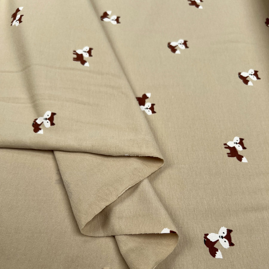 Cotton Jersey Foxy Beige Orange Animal Print Elastane Knit Fabric Fold