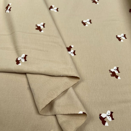 Cotton Jersey Foxy Beige Orange Animal Print Elastane Knit Fabric Fold