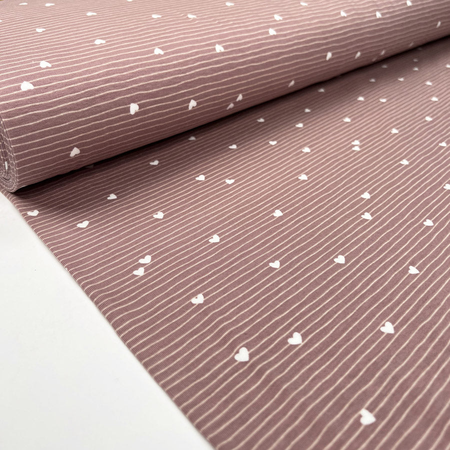 Cotton Jersey Love On The Line Pink White Heart Stripe Elastane Knit Fabric Bolt