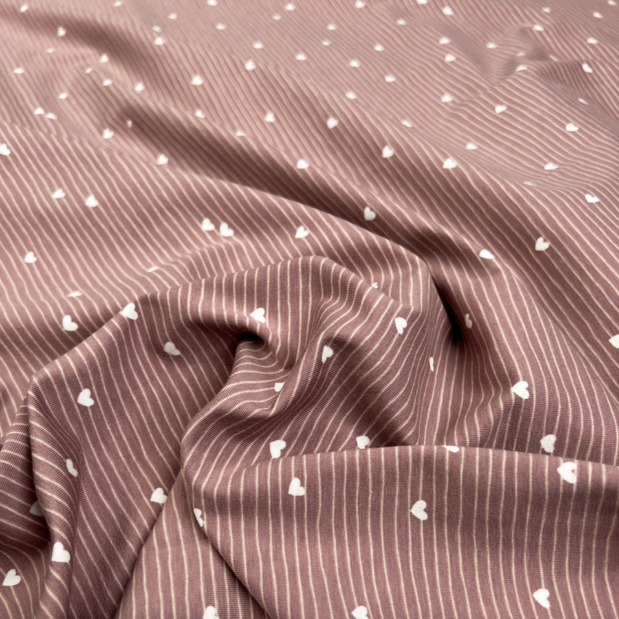 Cotton Jersey Love On The Line Pink White Heart Stripe Elastane Knit Fabric CU