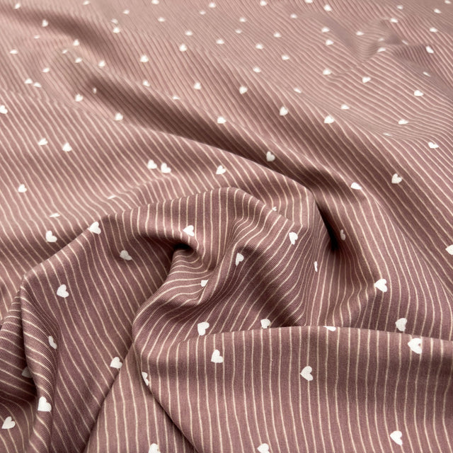 Cotton Jersey Love On The Line Pink White Heart Stripe Elastane Knit Fabric CU