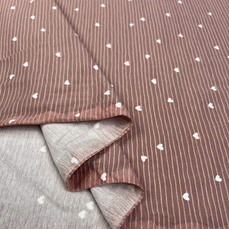 Cotton Jersey Love On The Line Pink White Heart Stripe Elastane Knit Fabric Fold