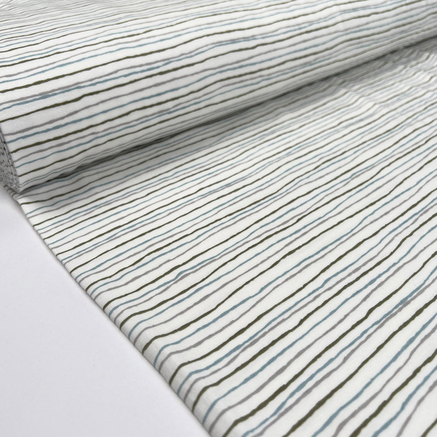 Cotton Jersey Simple Stripes Cream Blue Green Grey Elastane Knit Fabric Bolt