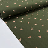Cotton Jersey Tiny Bear Olive Green Brown Animal Bear Print Elastane Knit Fabric Bolt