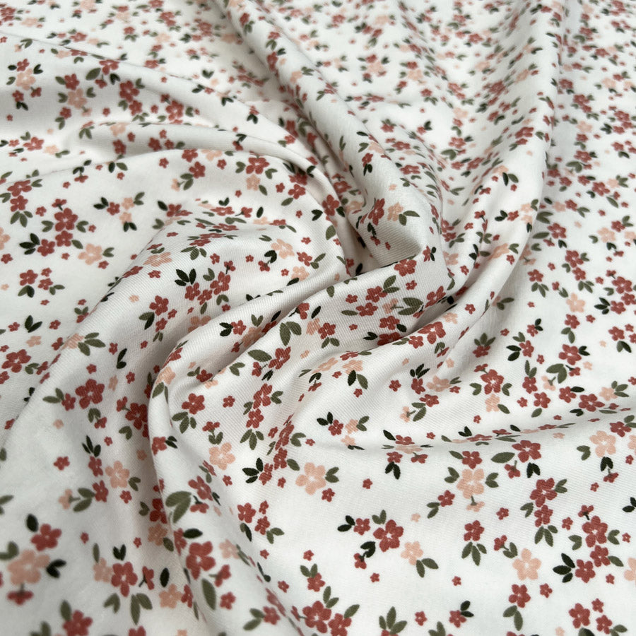 Cotton Jersey Tiny Floral Off White Green Pink Floral Print Elastane Knit Fabric CU