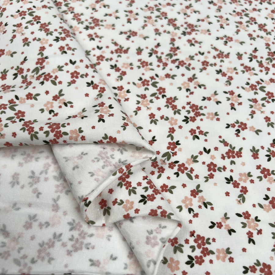 Cotton Jersey Tiny Floral Off White Green Pink Floral Print Elastane Knit Fabric Fold