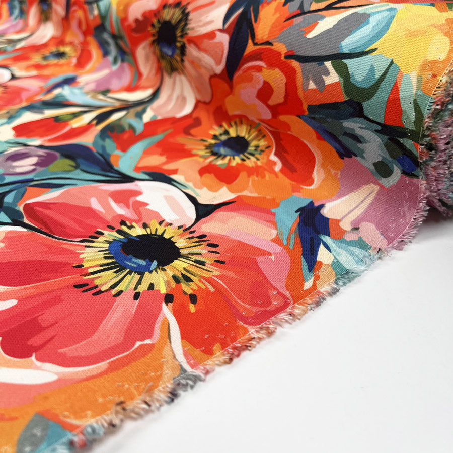 Cotton Painted Blooms Multi Floral Printed Canvas Woven Fabric Roll