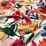 Cotton Painted Blooms White Colourful Floral Printed Canvas Woven Fabric CU
