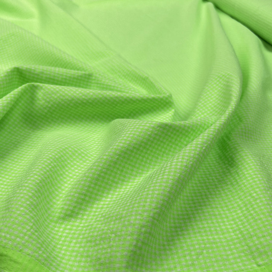 Cotton Poplin Seersucker Neon Green White Check Polyester Lightweight Woven Dress Fabric CU