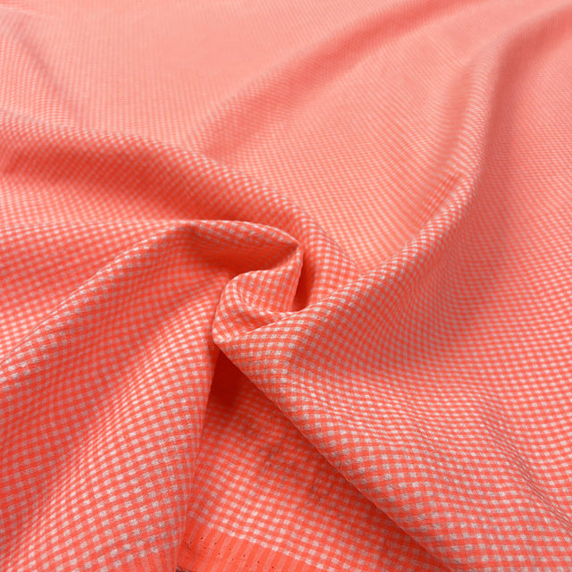 Cotton Poplin Seersucker Neon Pink White Check Polyester Lightweight Woven Dress Fabric CU