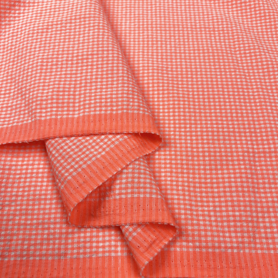 Cotton Poplin Seersucker Neon Pink White Check Polyester Lightweight Woven Dress Fabric Fold