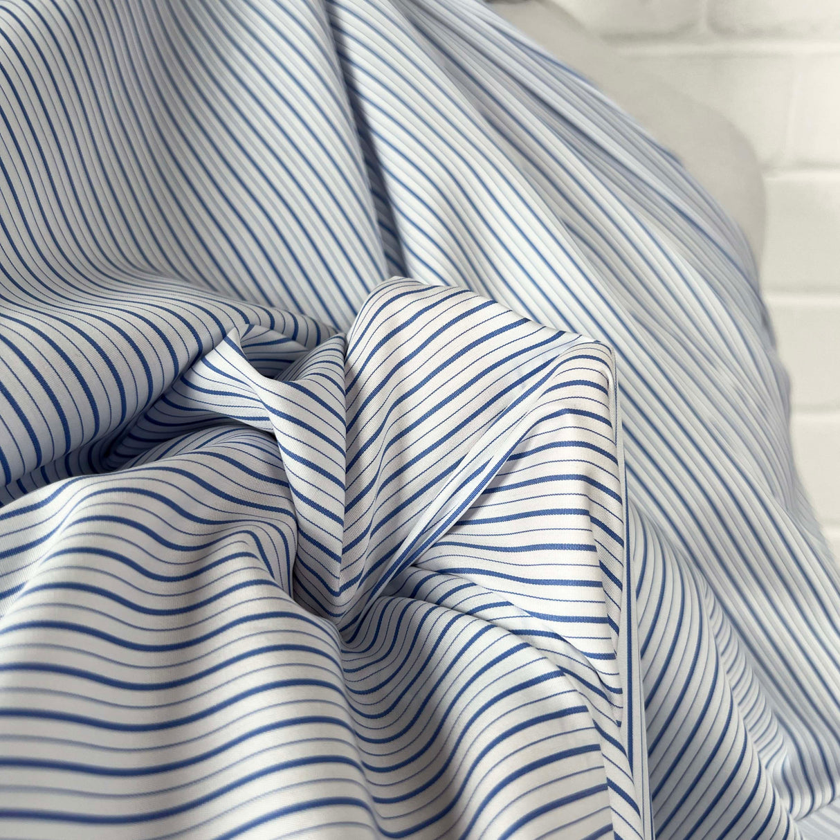 Cotton Rigato Double Blue White Italian Stripe Fabric CU