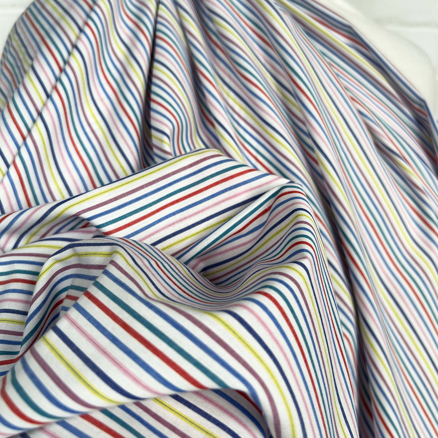 Cotton Rigato Multi White Italian Stripe Shirt Fabric CU